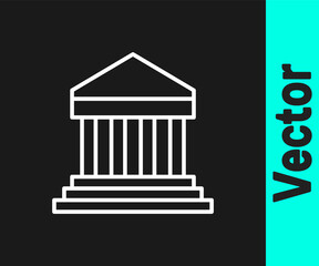 White line Parthenon from Athens, Acropolis, Greece icon isolated on black background. Greek ancient national landmark. Vector.