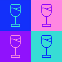 Pop art line Wine glass icon isolated on color background. Wineglass icon. Goblet symbol. Glassware sign. Happy Easter. Vector.