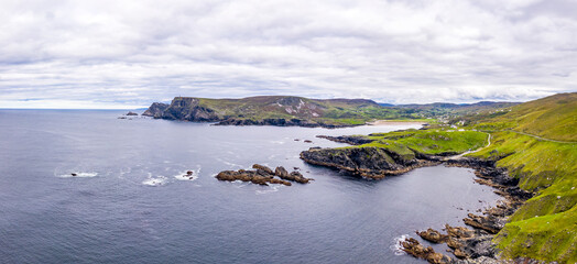 Aerial view of wild coast by Glencolumbkille in County Donegal, Irleand.