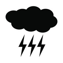 Cloud and thunderstorm black on white background, sign for design, vector illustration