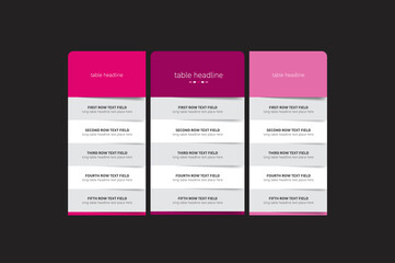 Pricing table design template for business. Vector.