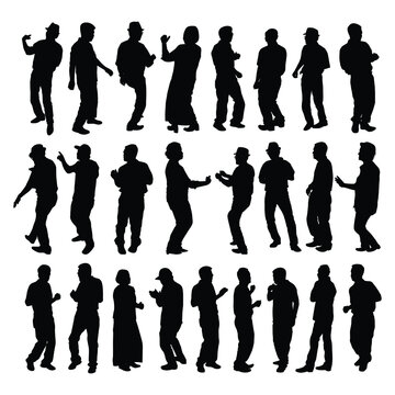 Dancing asian people silhouette vector