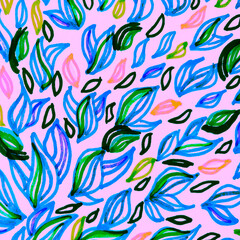 Bright Plant Background. Azure Brushed Textile