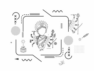 Happy Durga Puja festival happy navratri India holiday background, Cartoon style Vector illustration.