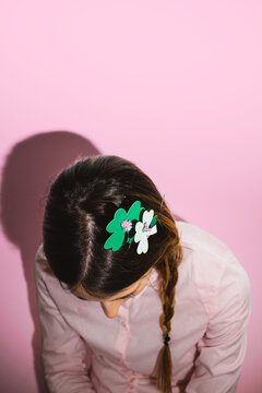 Young Woman With Shamrock Decoration in Her Hair