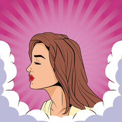 young woman profile pop art style character