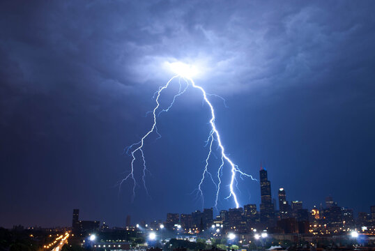 Lightning over the city of Chicago