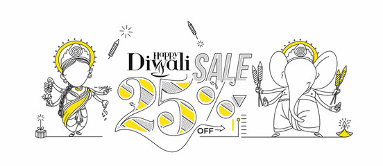 Diwali Hindu festival Poster, Abstract Flat 25% Sale Poster Banner Vector illustration.