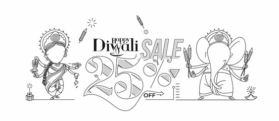 Diwali Hindu festival Poster, Abstract Flat 25% Sale Poster Banner Vector illustration.