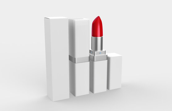 Realistic lipstick in glossy black packaging. Isolated on white background. 3d illustration.