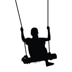 A girl play on the swing silhouette vector
