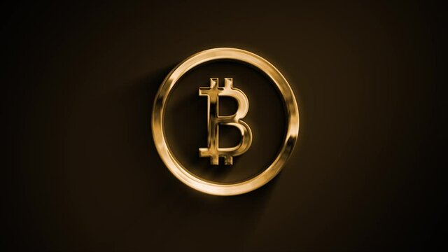 Gold Bitcoin Crypto Currency Icon Animation/ 4k animation of an abstract golden bitcoin currency money icon reveal