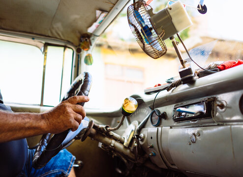 Interior of old vintage american classic car, Havana, Cuba