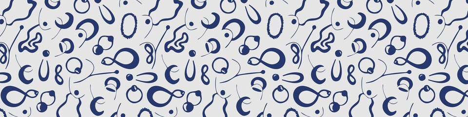 Vector jewelry accessories. Hand drawn doodle illustration of fashionable objects. Female clothing elements. Simple abstract drawing. Horizontal pattern for web banner
