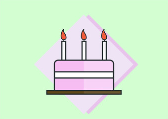 Vector illustration of birthday cake icon flat design on  background in round shape. Cake for birthday celebration