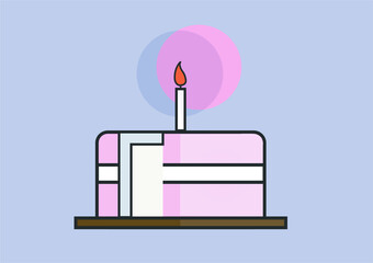 Vector illustration of birthday cake icon flat design on background in round shape. Cake for birthday celebration