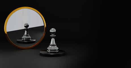 Pawn chess, standing against black background. Chess game figurine. Leader success business concept. Chess pieces