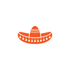 Sombrero, Mexican hat red icon. Flat logo isolated on white. vector illustration.