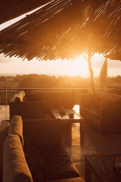 Detail of Outdoor Cafe By Sunset Sunlight