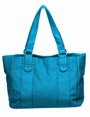 Blue leather bag on white background