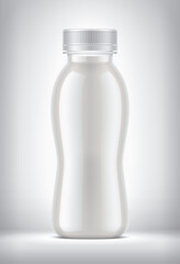 Plastic Bottle on background with Milk. 