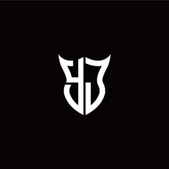 Initial Y J letter with unique shield style logo template vector