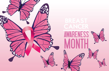 breast cancer awareness month campaign poster with butterflies