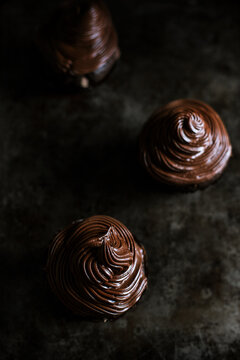 Chocolate frosted cupcakes.