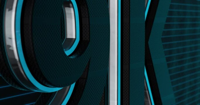 9K, 9000. Modern 3D Promotion Intro. Metal Text Logo for Social Media. Blue glow. Black Background