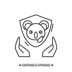 World nature protection line icon. Endangered animals species saving. World environment day. Earth day. Volunteering and charity concept. Isolated vector illustration. Editable stroke