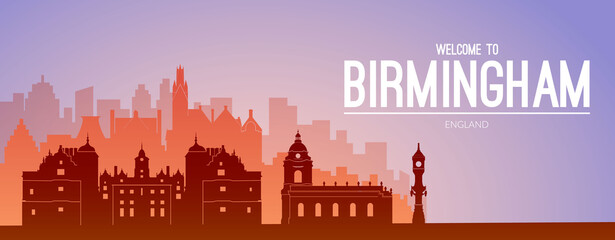 Birmingham, England famous city scape view. - obrazy, fototapety, plakaty