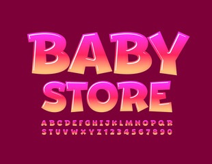 Fototapeta na wymiar Vector modern sign Baby Store. Bright glossy Font. Creative colorful Alphabet Letters and Numbers set