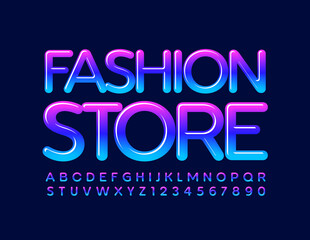Vector business template Fashion Store. Bright trendy Font. Creative Alphabet Letters and Numbers set