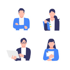 様々な表情のビジネスパーソンの上半身イラスト素材