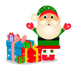 Merry Christmas. Santa Claus. New Year greeting card, gift, holiday. Perfect for greeting cards, party invitations, posters, stickers, pin, scrapbooking, icons.