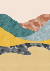 Foto auf Leinwand Abstract mountain landscape, Natural landscape background. Minimalist design for wall decoration, postcard or brochure design.vector illustration. © Kebon doodle