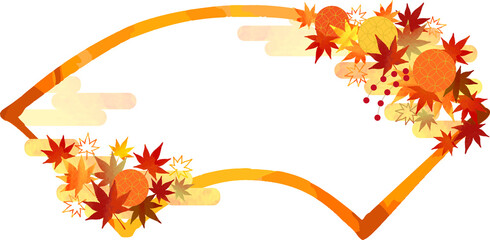 Japanese Maple Frame 秋の紅葉の扇形フレーム イラスト Wall Mural Chromame