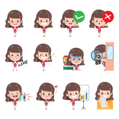 Businesswoman pose set in job occupation office character. Sticker character people element vector design.