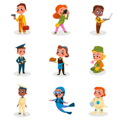 Cute Childrens of Various Professions Set, Kids Hobby or Future Profession Concept Cartoon Style Vector Illustration