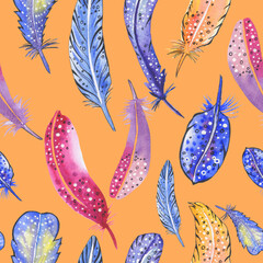 bird bright feathers pattern set background isolate white set boho watercolor fabric for bed linen