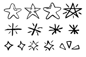 Simple Outline Set, vector hand draw sketch, star or shine effect