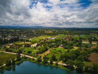 Fototapeta na wymiar Aerial view of Countryside of Wang Num Keao thailand