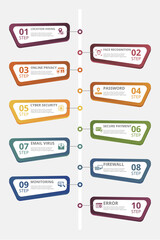 Infographic Internet Security template. Icons in different colors. Include Cyber Security, Password, Online Privacy, Face Recognition and others.