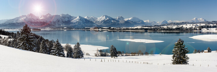 panoramic landscape in Bavaria at winter