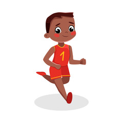 Cute Boy Running, Kid in Sports Uniform Doing Physical Exercise, Active Healthy Lifestyle Concept Cartoon Style Vector Illustration
