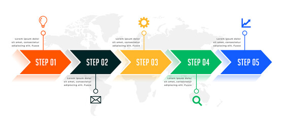five steps directional timeline infographic template design