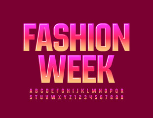 Vector bright poster Fashion Week. Bright color Font. Creative trendy Alphabet Letters and Numbers set