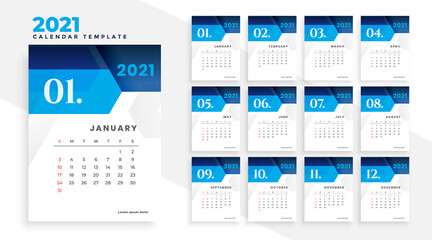 2021 geometric style modern blue business calendar design