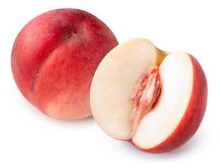 Peach fruit isolated on white background, Fresh Red Peach on White Background (With clipping path)