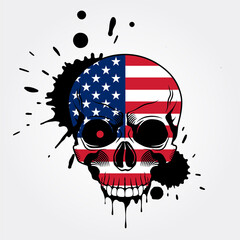 Grunge skull in colors of American flag. Vector illustration